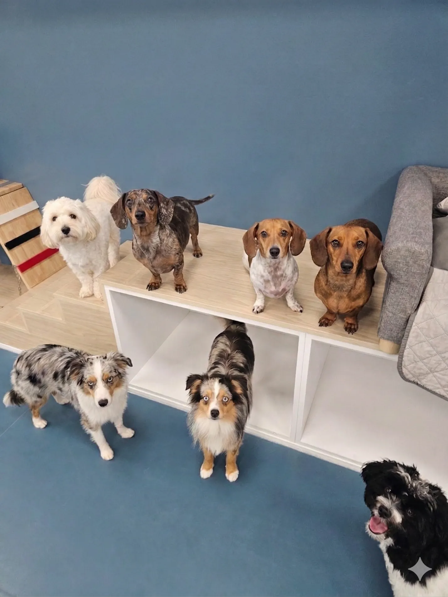 Small dogs enjoying enrichment daycare play session at Petcious Club in Langley BC