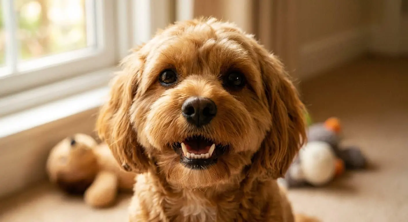 Close-up of a Cavapoo's underbelly and paws with clay and grass seeds trapped in the curls on a towel